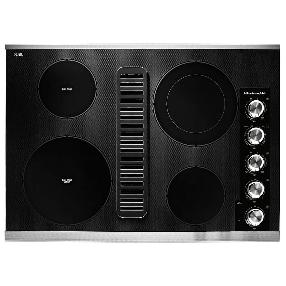 KitchenAid KCED600GSS Electric Cooktop, 30 inch Exterior Width, 4 Burners, Downdraft, 3,200 W Highest Element, Stainless Steel colour