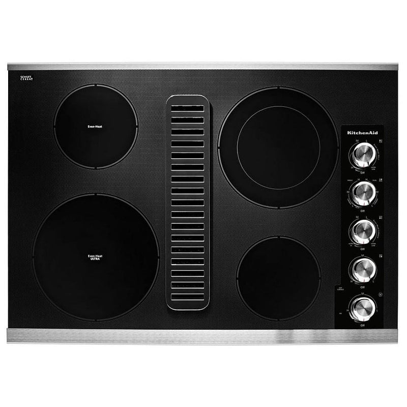 KitchenAid KCED600GSS Electric Cooktop, 30 inch Exterior Width, 4 Burners, Downdraft, 3,200 W Highest Element, Stainless Steel colour