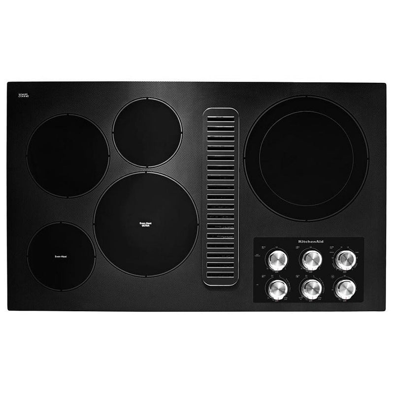 KitchenAid KCED606GBL Electric Cooktop, 36 inch Exterior Width, 5 Burners, Downdraft, 3,200 W Highest Element, Black colour