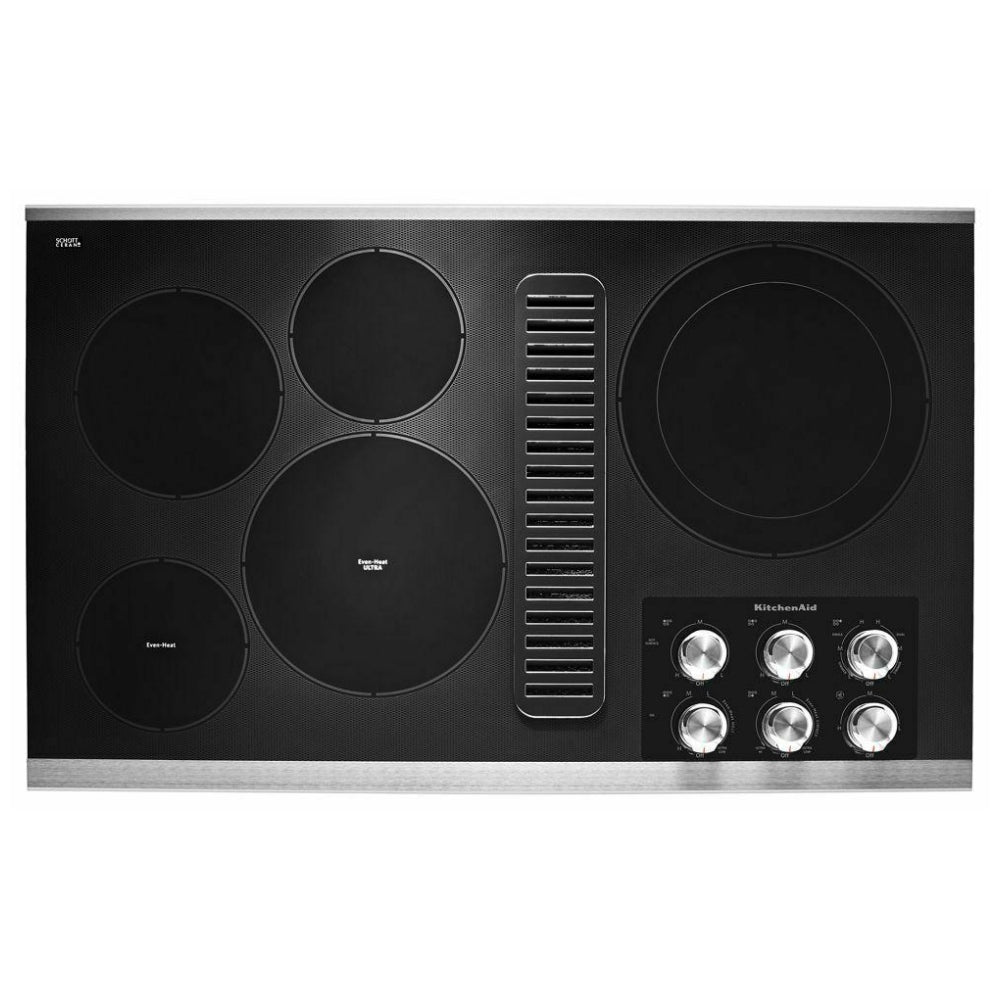 KitchenAid KCED606GSS Electric Cooktop, 36 inch Exterior Width, 5 Burners, Downdraft, 3,200 W Highest Element, Stainless Steel colour