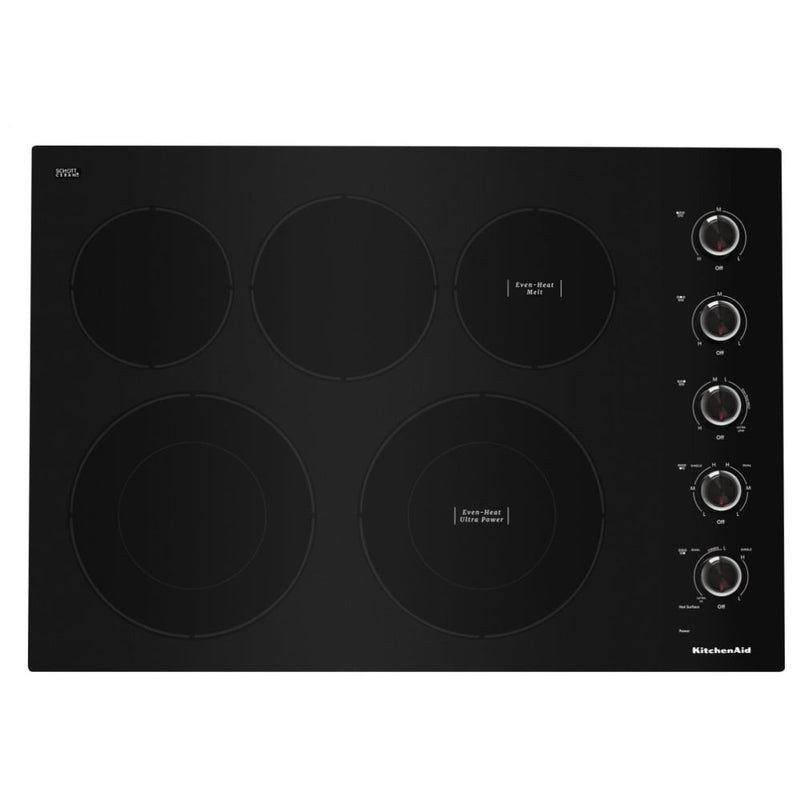 KitchenAid KCES550HBL Electric Cooktop, 30 inch Exterior Width, 5 Burners, 3,200 W Highest Element, Black colour