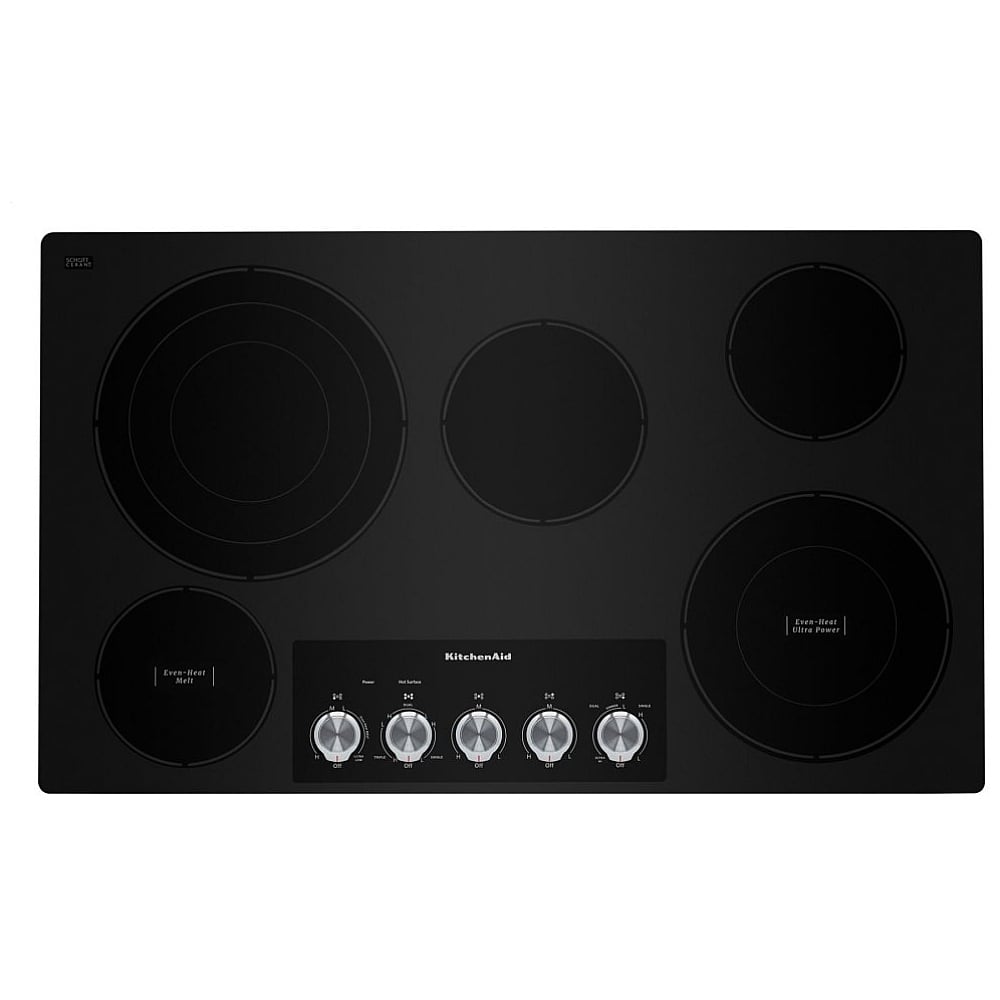 KitchenAid KCES556HBL Electric Cooktop, 36 inch Exterior Width, 5 Burners, 3,200 W Highest Element, Black colour