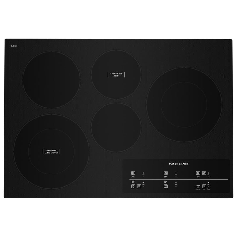 KitchenAid KCES950KBL Electric Cooktop, 30 inch Exterior Width, 5 Burners, 1,800 W Highest Element, Black colour