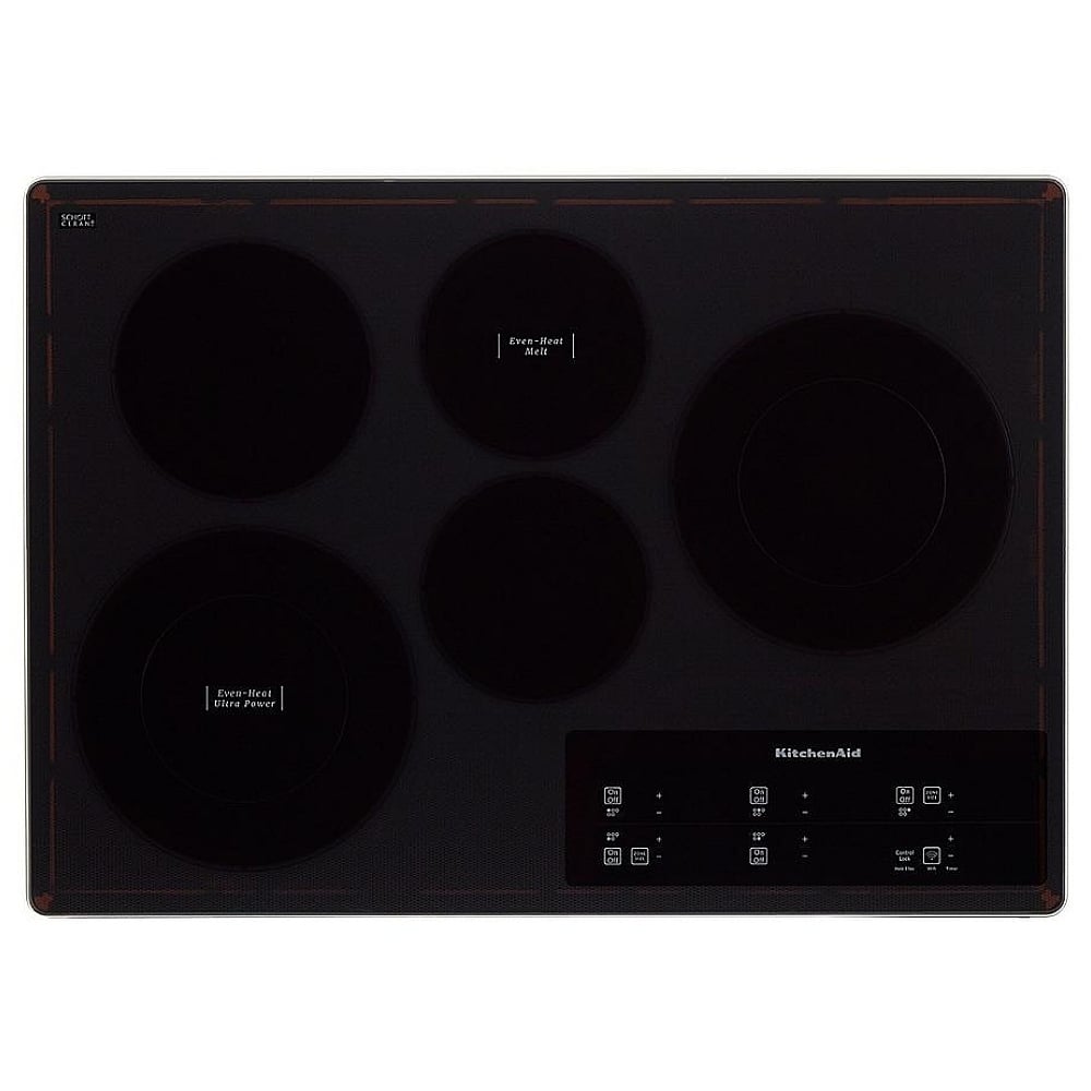 KitchenAid KCES950KSS Electric Cooktop, 30 inch Exterior Width, 5 Burners, Black