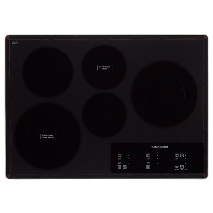 KitchenAid KCES950KSS Electric Cooktop, 30 inch Exterior Width, 5 Burners, Black