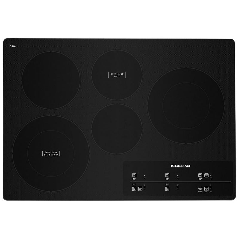 KitchenAid KCES950KSS Electric Cooktop, 30 inch Exterior Width, 5 Burners, 1,800 W Highest Element, Black colour