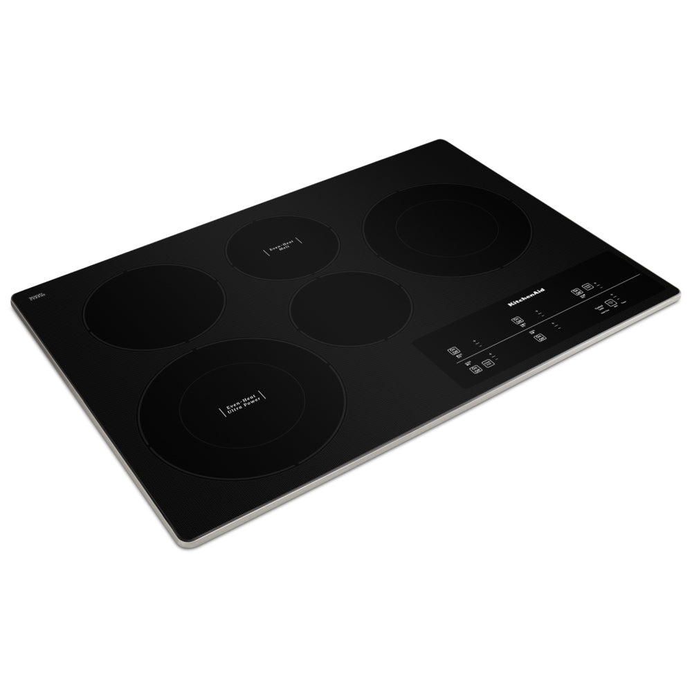 KitchenAid KCES950KSS Electric Cooktop, 30 inch Exterior Width, 5 Burners, 1,800 W Highest Element, Black colour