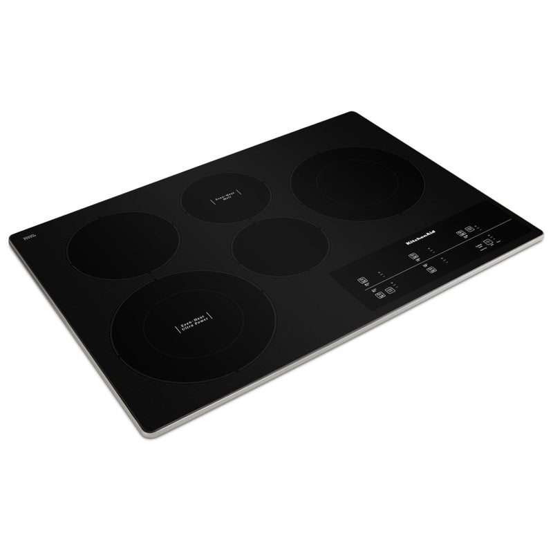 KitchenAid KCES950KSS Electric Cooktop, 30 inch Exterior Width, 5 Burners, 1,800 W Highest Element, Black colour