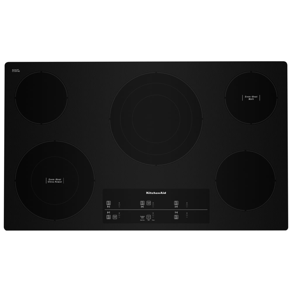 KitchenAid KCES956KBL Electric Cooktop, 36 inch Exterior Width, 5 Burners, 3,200 W Highest Element, Black colour