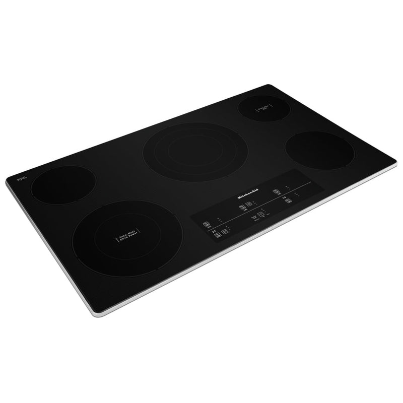 KitchenAid KCES956KSS Electric Cooktop, 36 inch Exterior Width, 5 Burners, 3,200 W Highest Element, Black colour