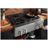 KitchenAid KCGC500JSS Gas Cooktop, 30 inch Exterior Width, 4 Burners, 20,000 BTU Highest Burner, Stainless Steel colour