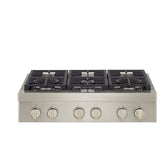 KitchenAid KCGC506JSS Gas Cooktop, 36 inch Exterior Width, 6 Burners, 20,000 BTU Highest Burner, Stainless Steel colour