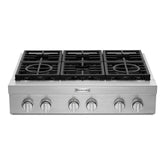 KitchenAid KCGC506JSS Gas Cooktop, 36 inch Exterior Width, 6 Burners, 20,000 BTU Highest Burner, Stainless Steel colour