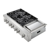 KitchenAid KCGC558JSS Gas Cooktop, 48 inch Exterior Width, 6 Burners, 20,000 BTU Highest Burner, Stainless Steel colour