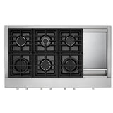 KitchenAid KCGC558JSS Gas Cooktop, 48 inch Exterior Width, 6 Burners, 20,000 BTU Highest Burner, Stainless Steel colour