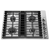 KitchenAid KCGD500GSS Gas Cooktop, 30 inch Exterior Width, 4 Burners, Downdraft, 17,000 BTU Highest Burner, Stainless Steel colour