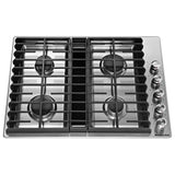KitchenAid KCGD500GSS Gas Cooktop, 30 inch Exterior Width, 4 Burners, Downdraft, 17,000 BTU Highest Burner, Stainless Steel colour