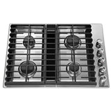 KitchenAid KCGD500GSS Gas Cooktop, 30 inch Exterior Width, 4 Burners, Downdraft, 17,000 BTU Highest Burner, Stainless Steel colour