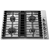 KitchenAid KCGD500GSS Gas Cooktop, 30 inch Exterior Width, 4 Burners, Downdraft, 17,000 BTU Highest Burner, Stainless Steel colour