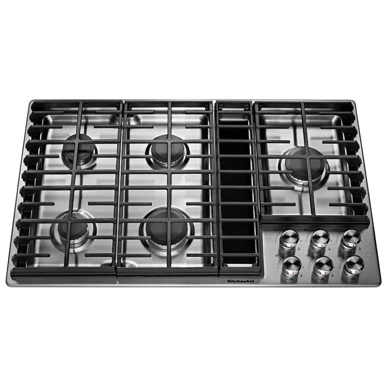 KitchenAid KCGD506GSS Gas Cooktop, 36 inch Exterior Width, 5 Burners, 17,000 BTU Highest Burner, Stainless Steel colour