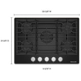 KitchenAid KCGG530PBL Gas Cooktop, 30 inch Exterior Width, 5 Burners, 18,000 BTU Highest Burner, Black colour