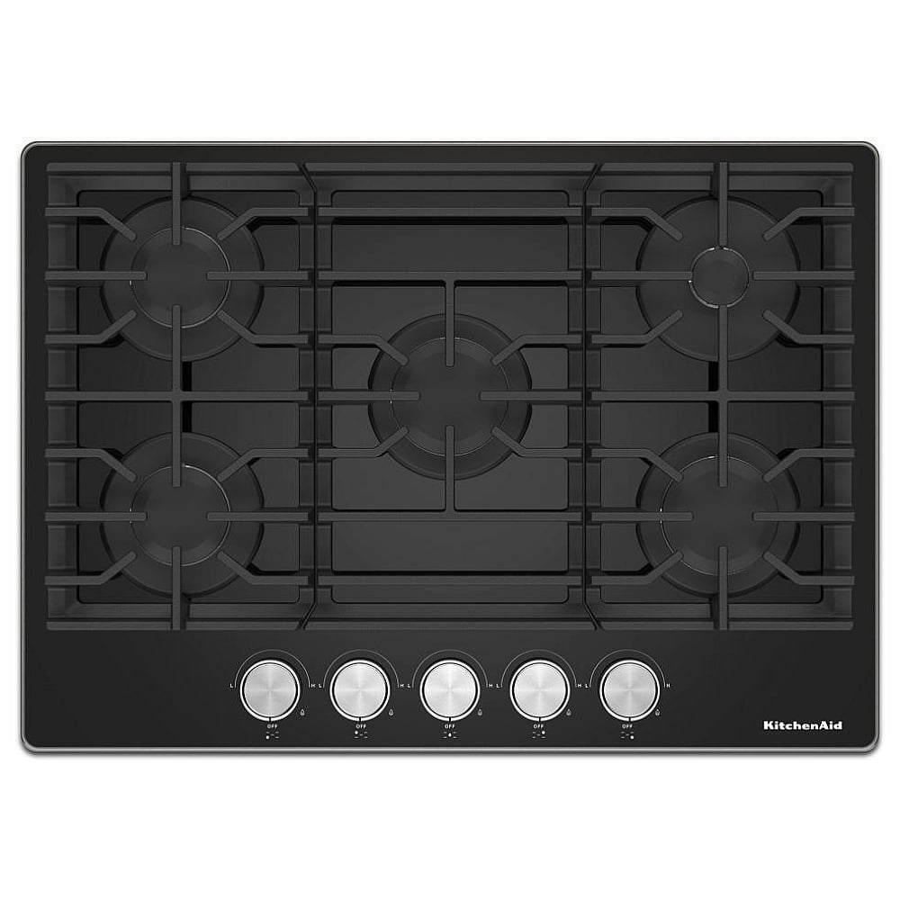 KitchenAid KCGG530PBL Gas Cooktop, 30 inch Exterior Width, 5 Burners, 18,000 BTU Highest Burner, Black colour