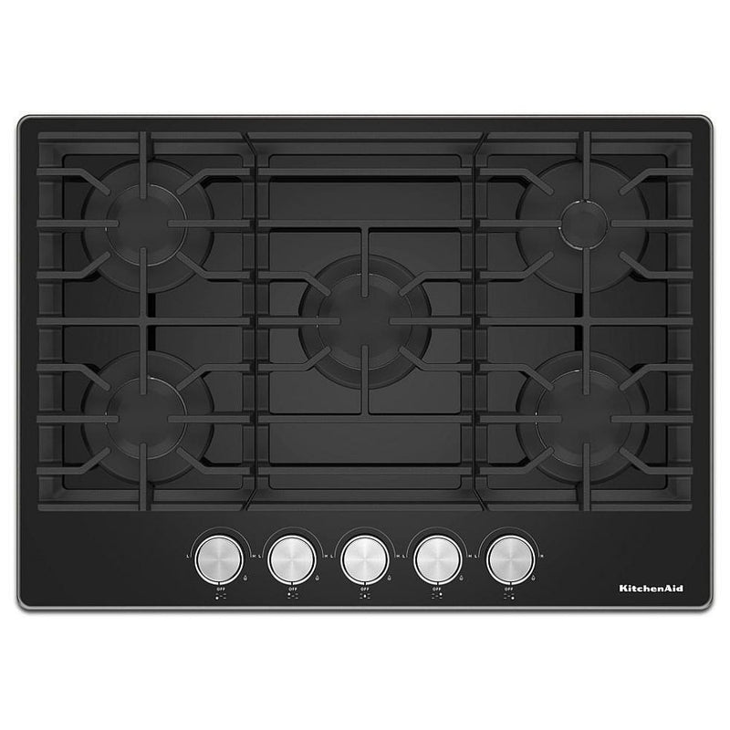 KitchenAid KCGG530PBL Gas Cooktop, 30 inch Exterior Width, 5 Burners, 18,000 BTU Highest Burner, Black colour