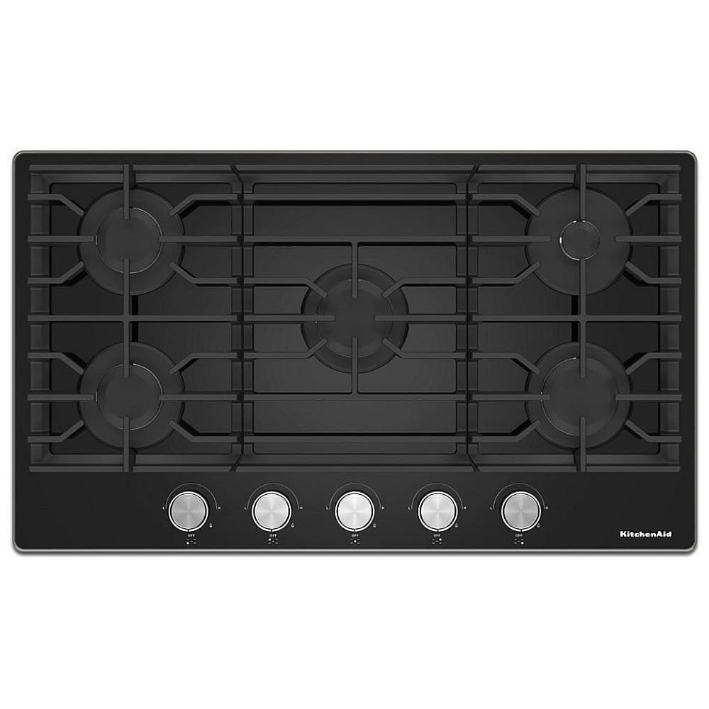 KitchenAid KCGG536PBL Gas Cooktop, 36 inch Exterior Width, 5 Burners, 18,000 BTU Highest Burner, Black colour
