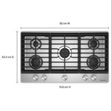 KitchenAid KCGK336SSS 36 inch, Gas Cooktop, 5 Versatile Burners