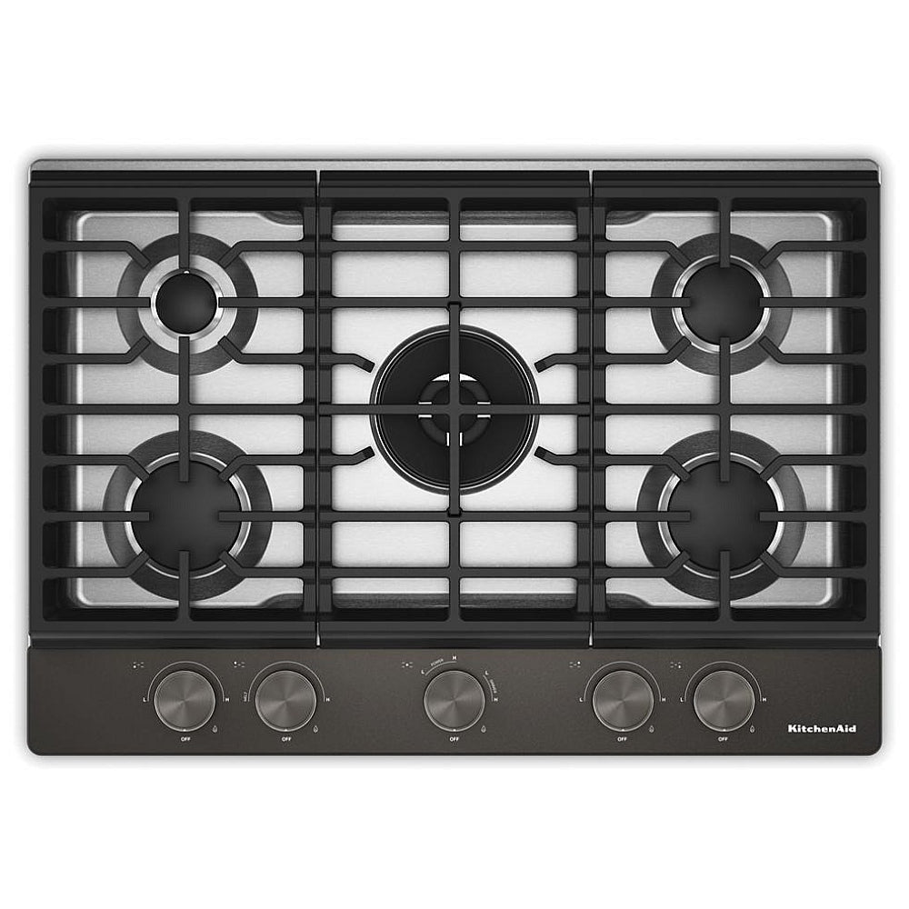 KitchenAid KCGK530SBE 30 inch, Gas Cooktop, 5 Burners and Integrated Wok Grate