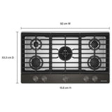 KitchenAid KCGK536SBE 36 inch, Gas Cooktop, 5 Burners and Integrated Wok Grate