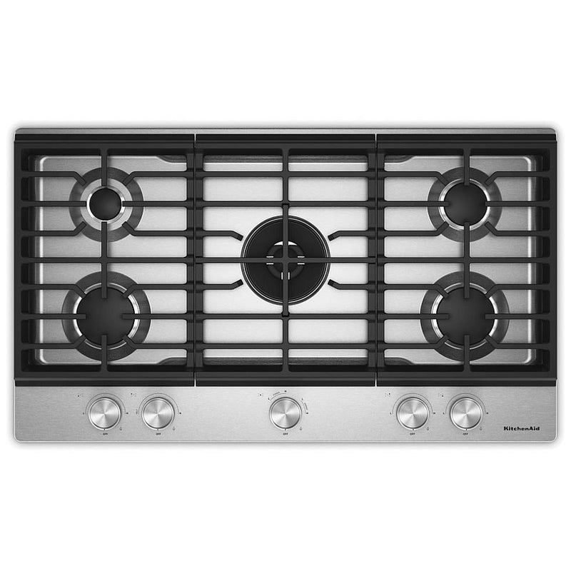 KitchenAid KCGK536SSS 36 inch, Gas Cooktop, 5 Burners and Integrated Wok Grate
