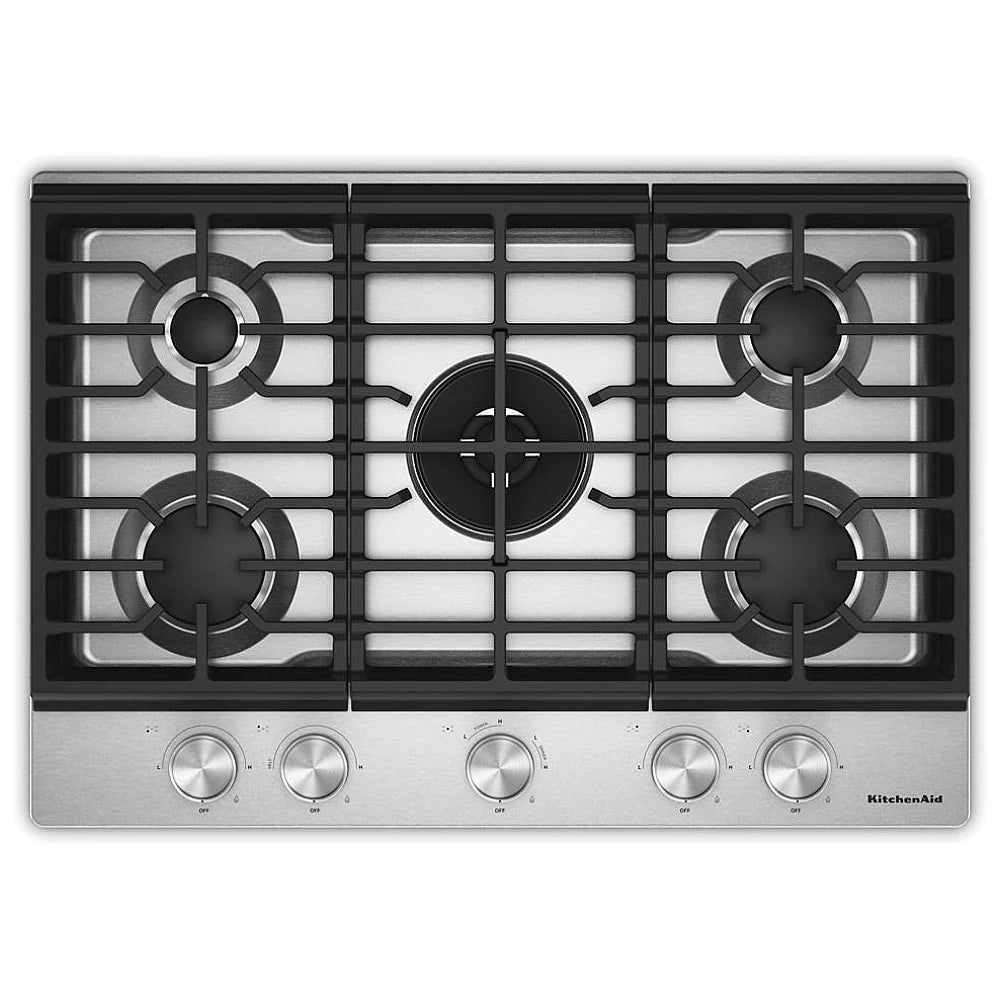 KitchenAid KCGK730SSS 30 inch, Gas Cooktop, 5 Burners and Integrated Wok Grate