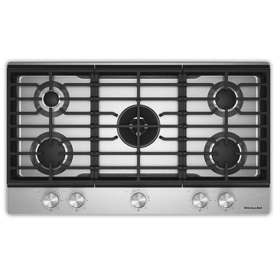 KitchenAid KCGK736SSS 36 inch, Gas Cooktop, 5 Burners and Integrated Wok Grate