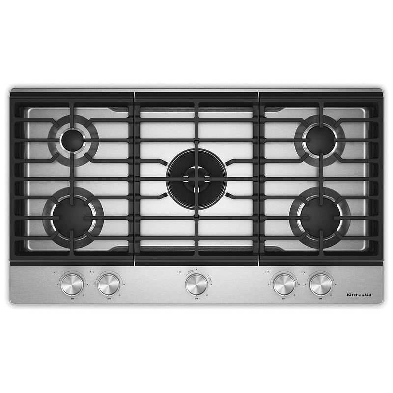 KitchenAid KCGK736SSS 36 inch, Gas Cooktop, 5 Burners and Integrated Wok Grate