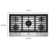 KitchenAid KCGK736SSS 36 inch, Gas Cooktop, 5 Burners and Integrated Wok Grate