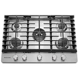 KitchenAid KCGS550ESS Gas Cooktop, 30 inch Exterior Width, 5 Burners, 17,000 BTU Highest Burner, Stainless Steel colour