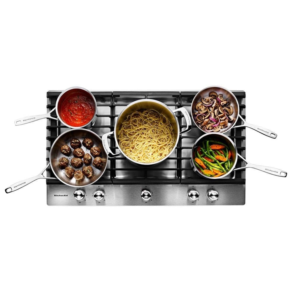 KitchenAid KCGS550ESS Gas Cooktop, 30 inch Exterior Width, 5 Burners, 17,000 BTU Highest Burner, Stainless Steel colour
