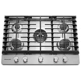 KitchenAid KCGS550ESS Gas Cooktop, 30 inch Exterior Width, 5 Burners, 17,000 BTU Highest Burner, Stainless Steel colour