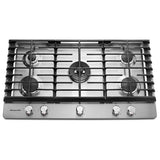 KitchenAid KCGS556ESS Gas Cooktop, 36 inch Exterior Width, 5 Burners, 20,000 BTU Highest Burner, Stainless Steel colour