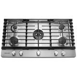 KitchenAid KCGS556ESS Gas Cooktop, 36 inch Exterior Width, 5 Burners, 20,000 BTU Highest Burner, Stainless Steel colour