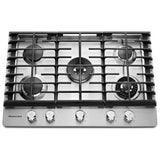 KitchenAid KCGS950ESS Gas Cooktop, 30 inch Exterior Width, 5 Burners, 17,000 BTU Highest Burner, Stainless Steel colour