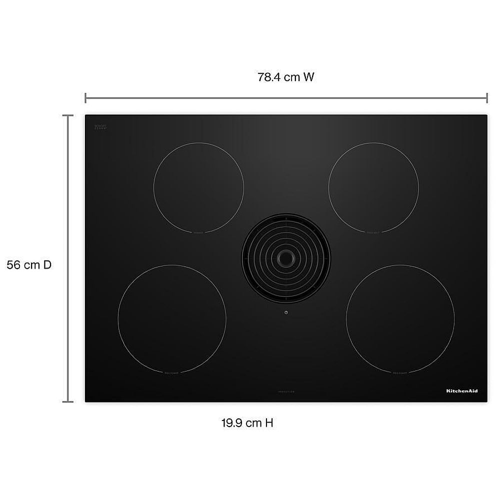 KitchenAid KCID930SBL Induction Cooktop, 30 inch Exterior Width, 4 Burners, Downdraft, 3,000 Watts