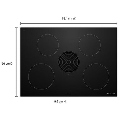 KitchenAid KCID930SBL Induction Cooktop, 30 inch Exterior Width, 4 Burners, Downdraft, 3,000 Watts