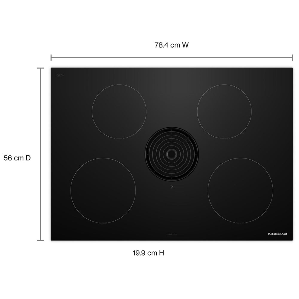 KitchenAid KCID930SBL Induction Cooktop, 30 inch Exterior Width, 4 Burners, Downdraft, 3,000 Watts