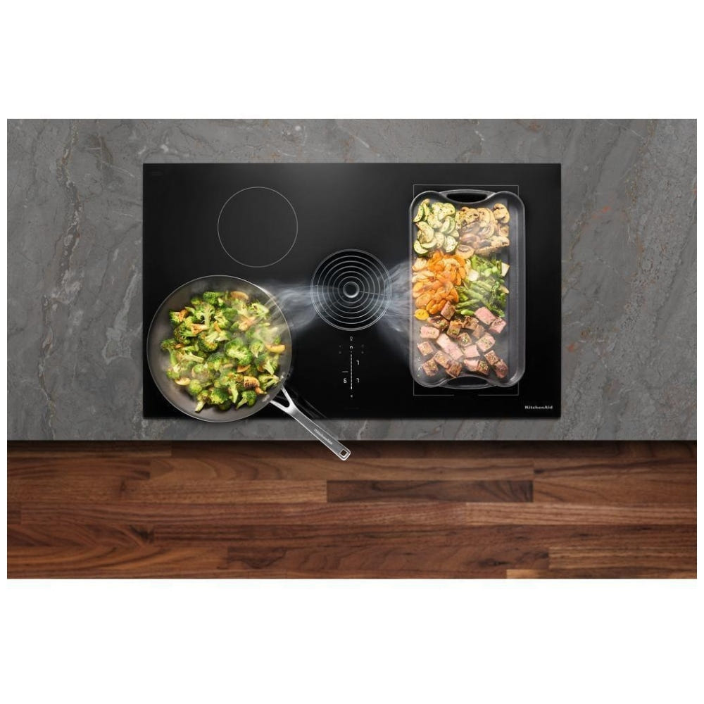 KitchenAid KCID936SBL Induction Cooktop, 36 inch Exterior Width, 4 Burners, Downdraft, 3,200