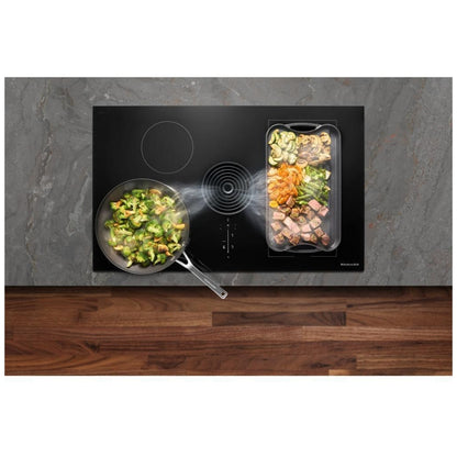 KitchenAid KCID936SBL Induction Cooktop, 36 inch Exterior Width, 4 Burners, Downdraft, 3,200