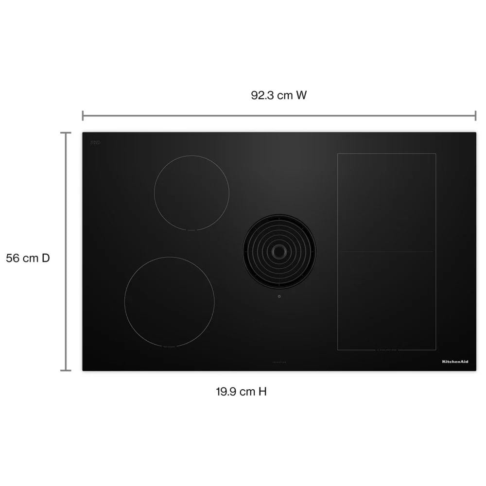 KitchenAid KCID936SBL Induction Cooktop, 36 inch Exterior Width, 4 Burners, Downdraft, 3,200