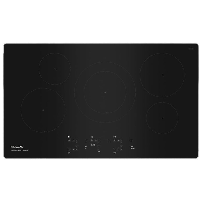 KitchenAid KCIG556JSS Induction Cooktop, 36 inch Exterior Width, 5 Burners, 3,600 W Highest Element, Stainless Steel colour