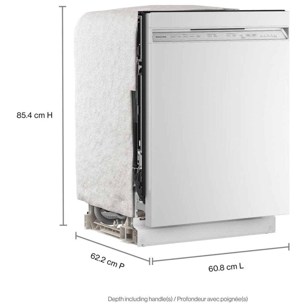 KitchenAid KDFS224SWH Dishwasher, 24 inch Exterior Width, 47 dB Decibel Level, Fully Integrated, Stainless Steel (Interior), 5 Wash Cycles, 13 Capacity (Place Settings), White colour